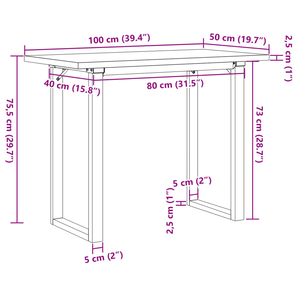 Esstisch O-Gestell 100x50x75,5 cm Massivholz Kiefer & Gusseisen