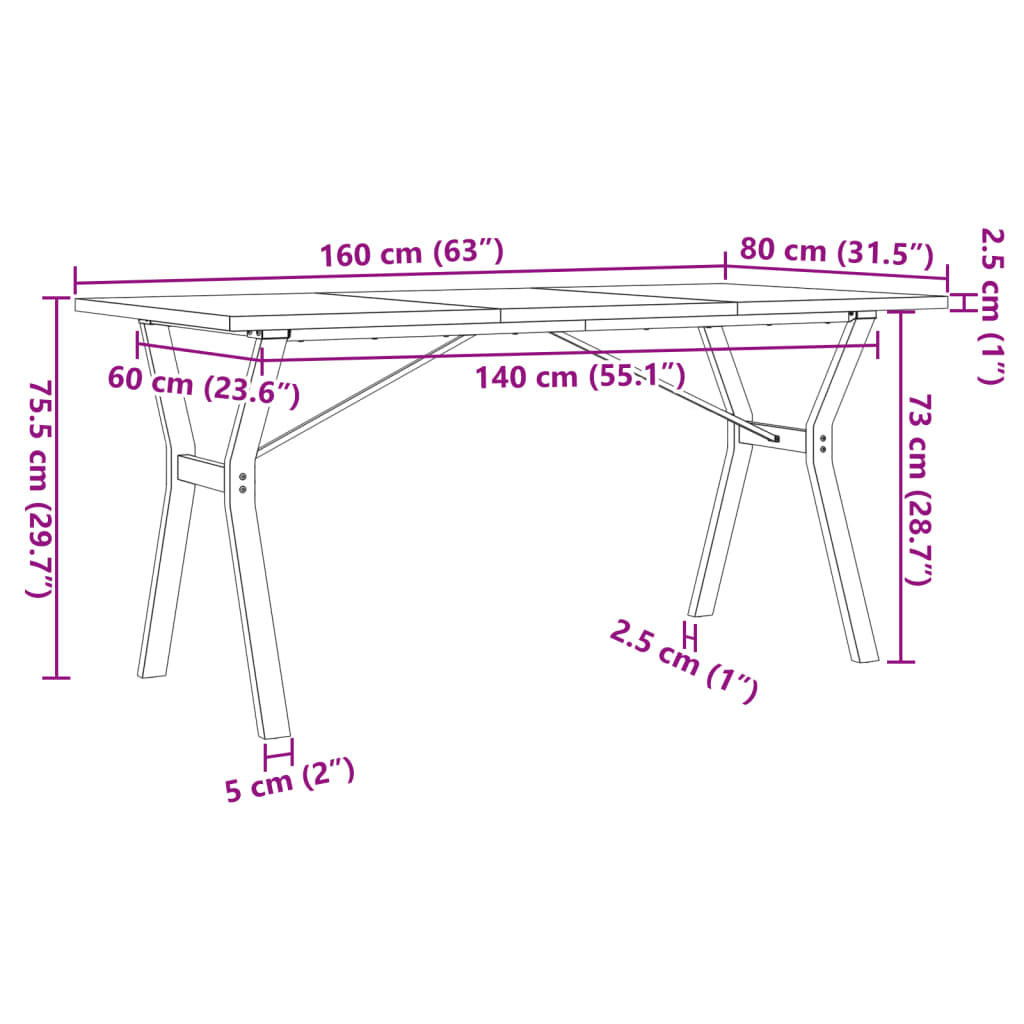 Esstisch Y-Gestell 160x80x75,5 cm Massivholz Kiefer & Gusseisen