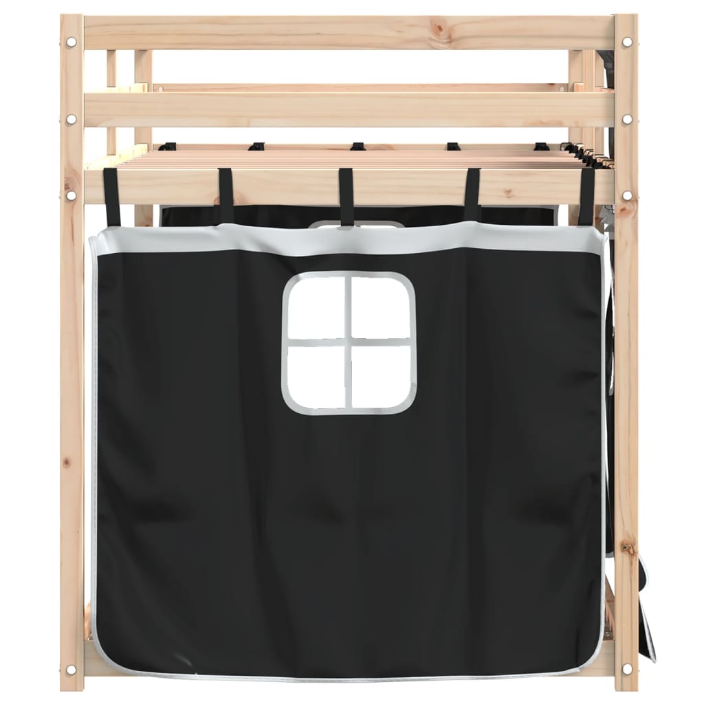 Etagenbett mit Vorhängen Weiß & Schwarz 90x190 cm Kiefernholz