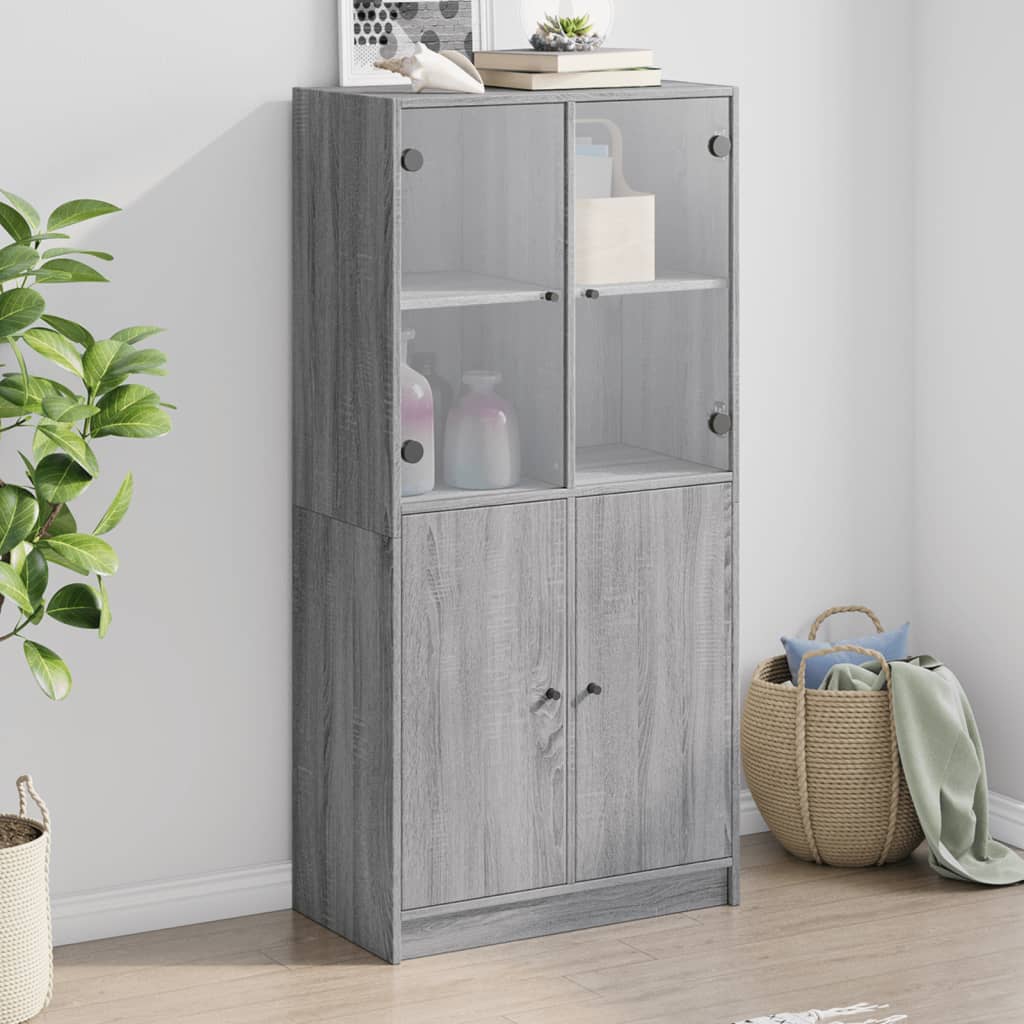 Highboard mit Türen Grau Sonoma 68x37x142 cm Holzwerkstoff