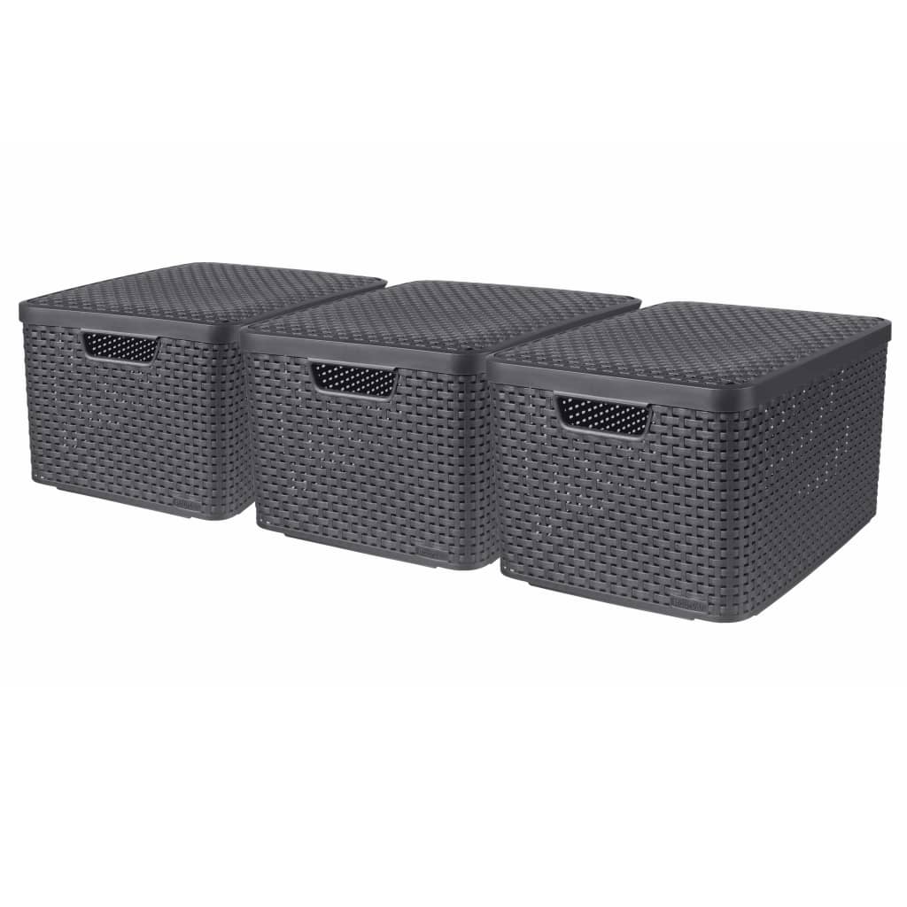 Curver storage boxes with lids style 3 pieces L anthracite