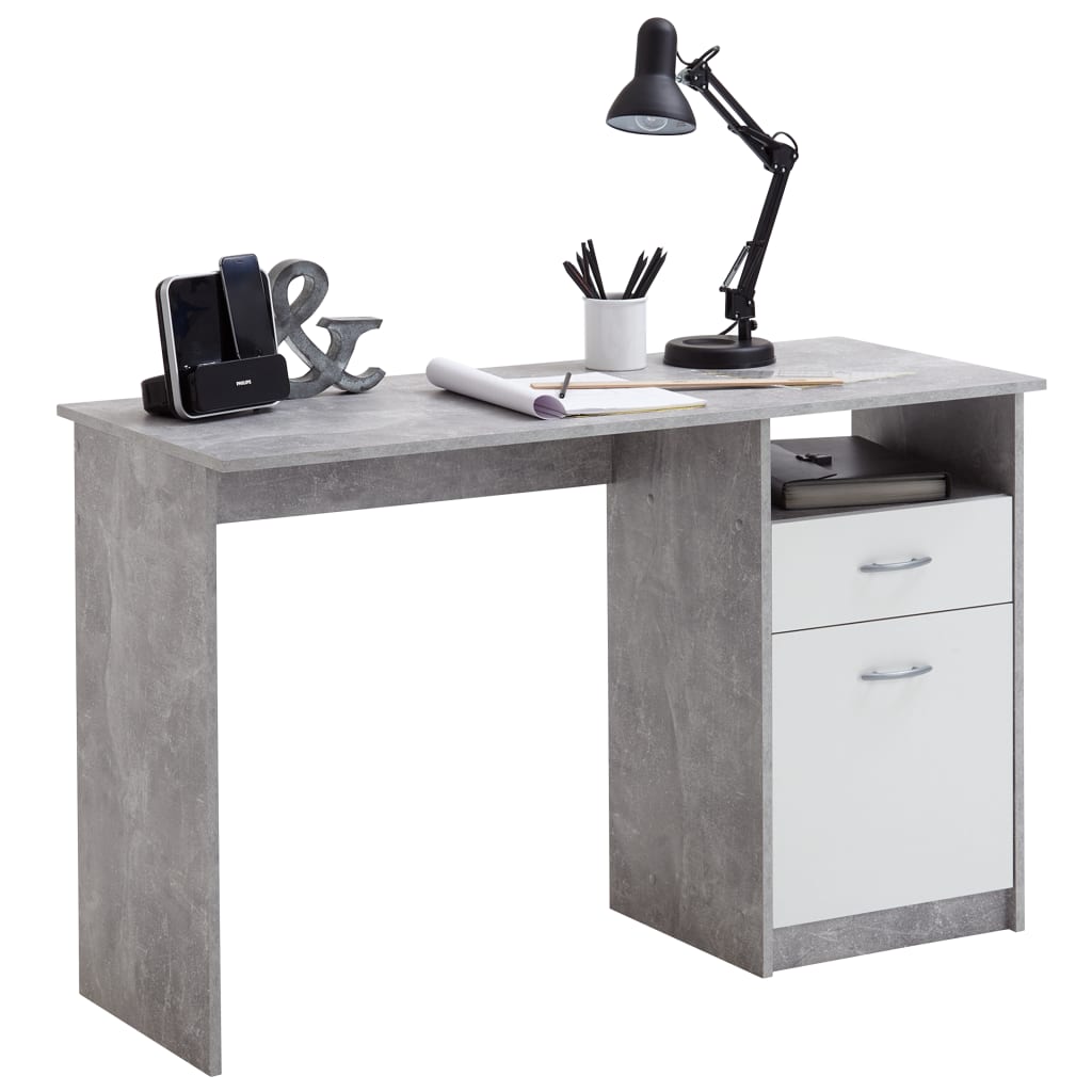 FMD desk with 1 drawer 123×50×76.5 cm concrete gray and white