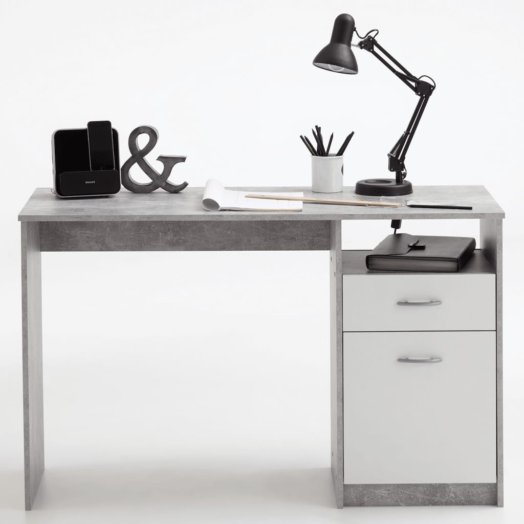 FMD desk with 1 drawer 123×50×76.5 cm concrete gray and white