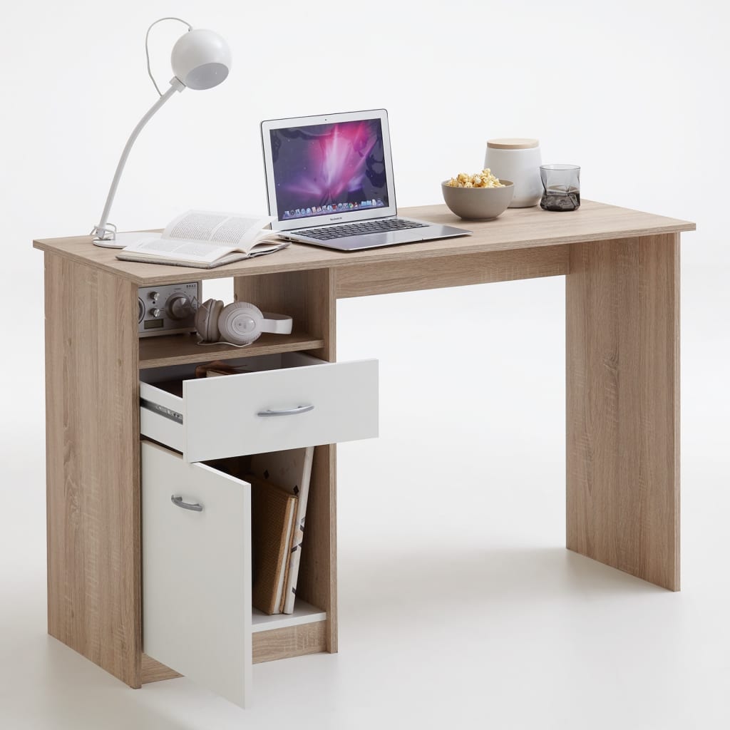 FMD desk with 1 drawer 123×50×76.5 cm oak brown and white