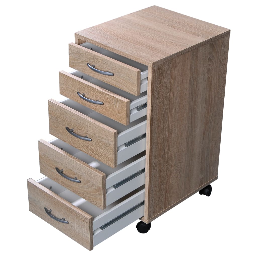 FMD drawer cabinet on wheels &amp; with 5 drawers oak brown