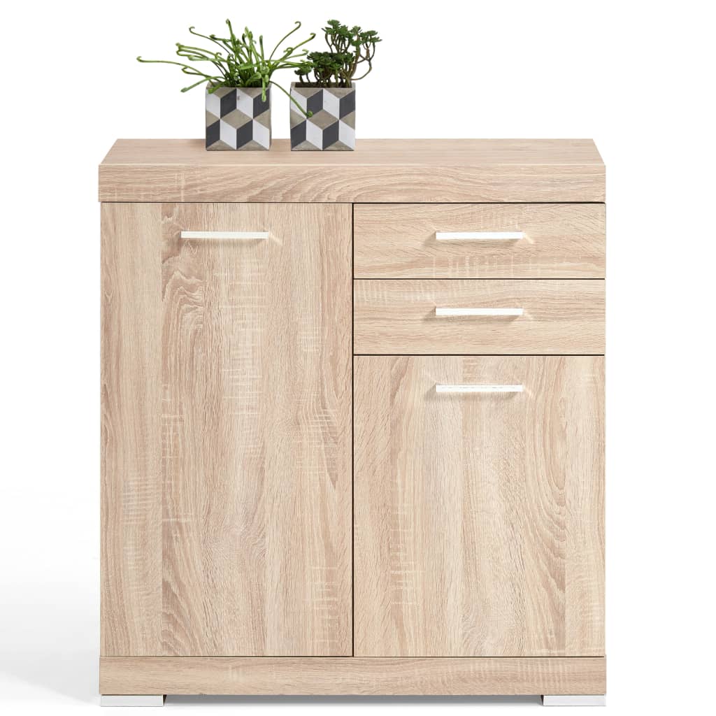 FMD chest of drawers with 2 doors and 2 drawers 80×34.9×89.9 cm oak look