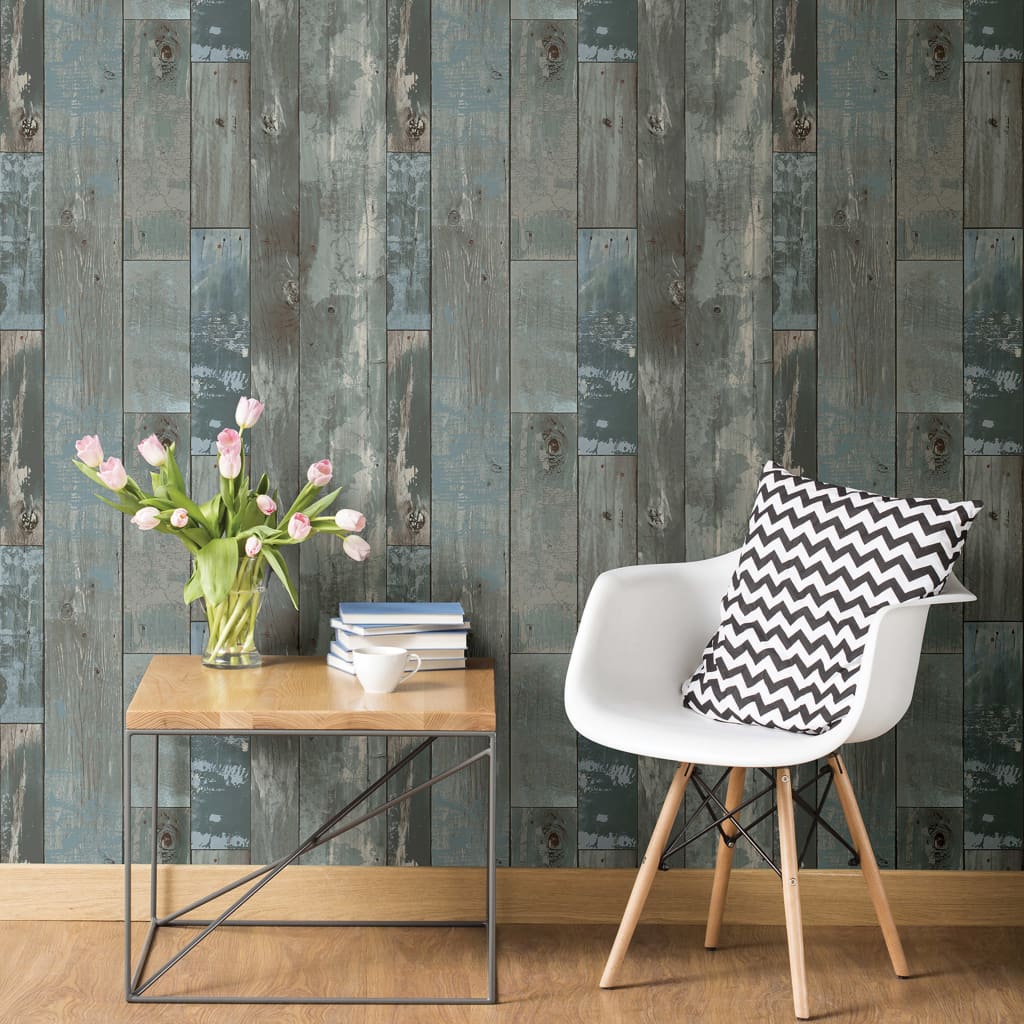 DUTCH WALLCOVERINGS wallpaper wood look grey-blue