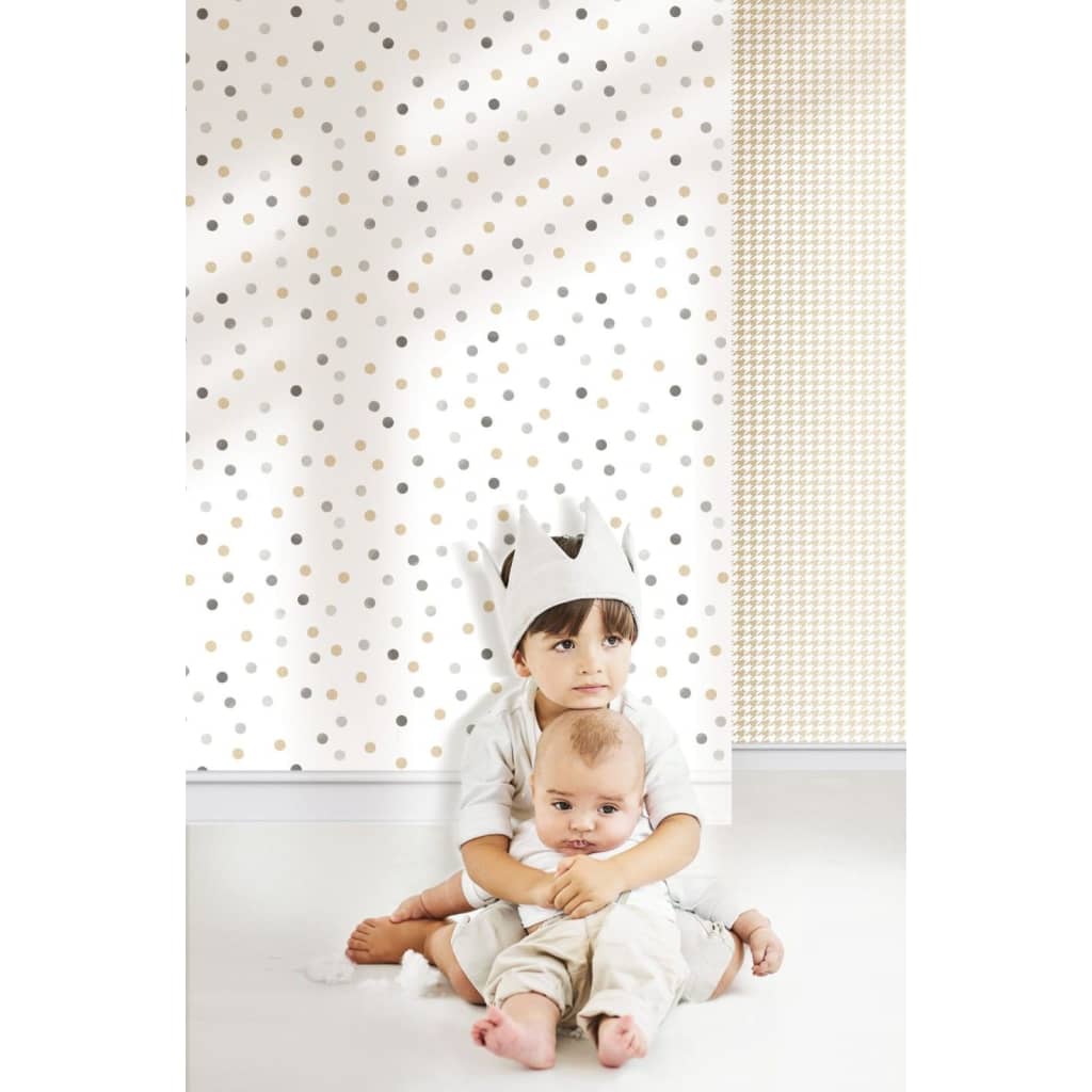 Noordwand wallpaper Mondo baby Confetti Dots white, gray and beige