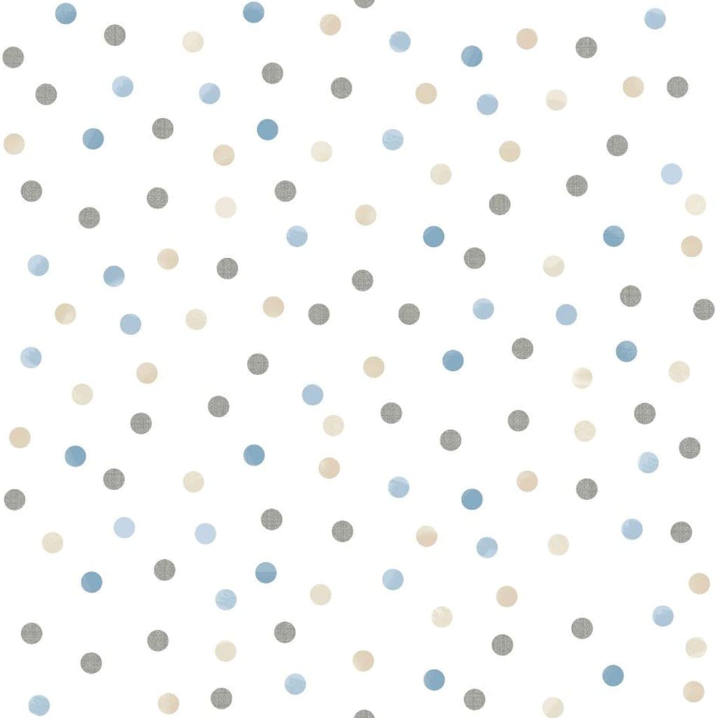 Noordwand wallpaper Mondo baby Confetti Dots white, blue, gray and beige