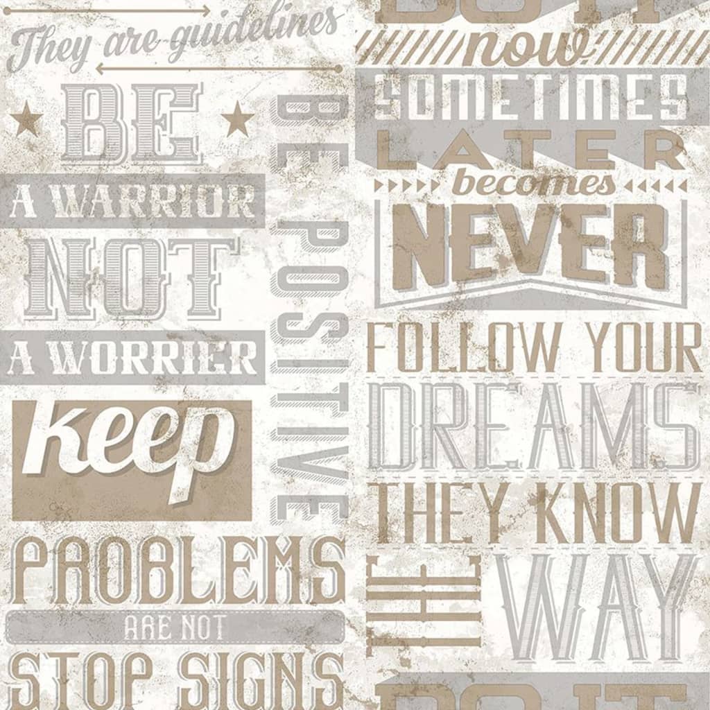 Noordwand wallpaper Friends &amp; Coffee Words and Letters metallic and beige