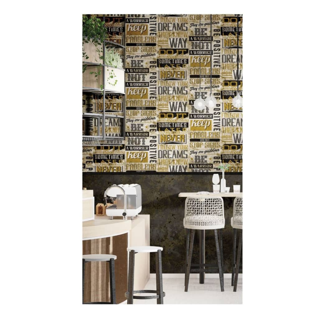 Noordwand wallpaper Friends &amp; Coffee Words and Letters Metallic &amp; Black