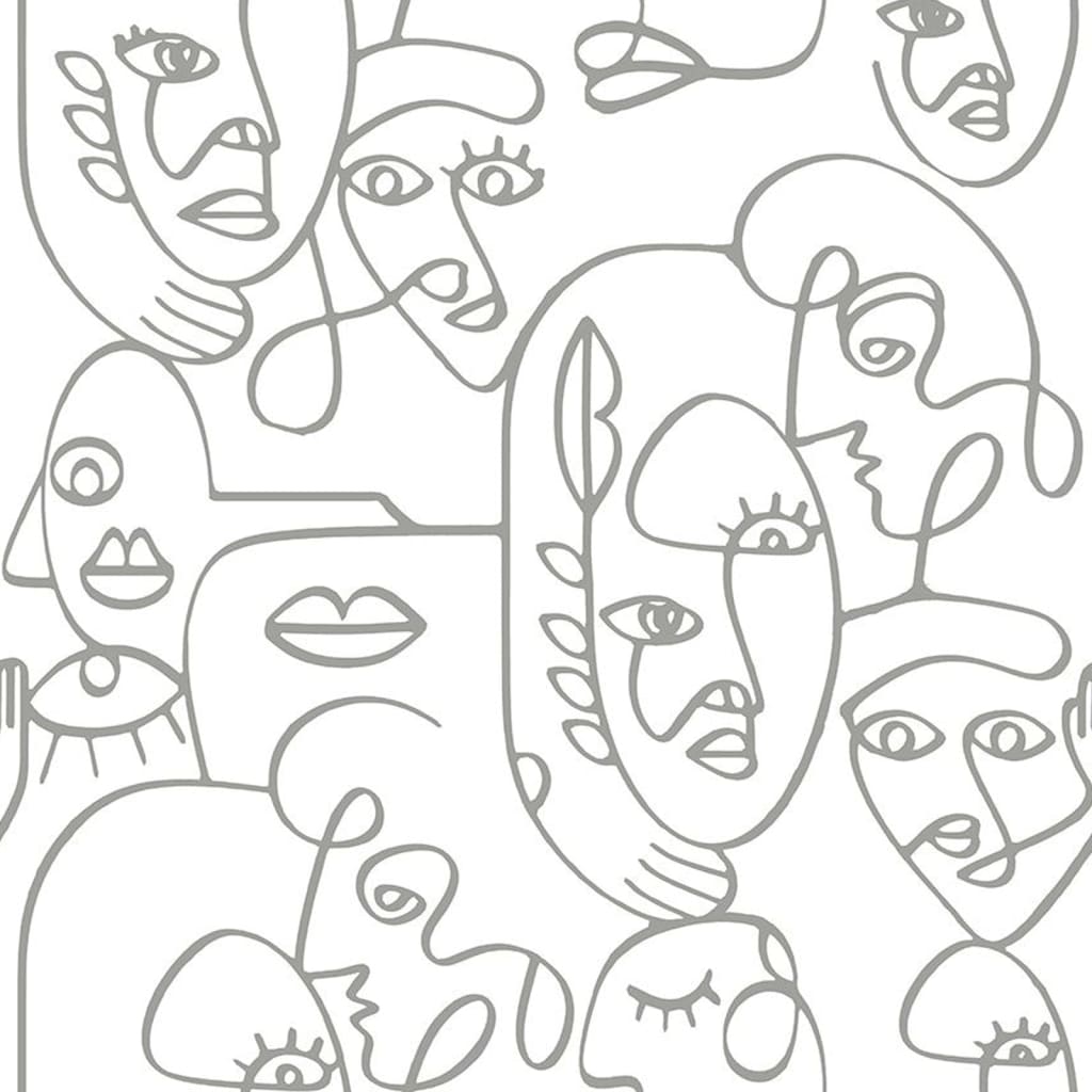 Noordwand wallpaper Friends &amp; Coffee Line Art Faces white and metallic
