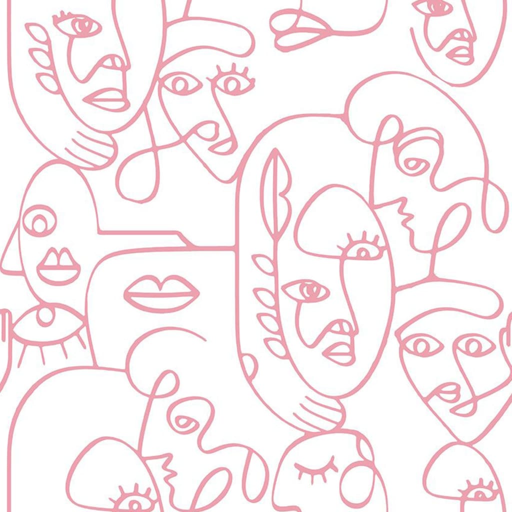 Noordwand wallpaper Friends &amp; Coffee Line Art Faces white and pink
