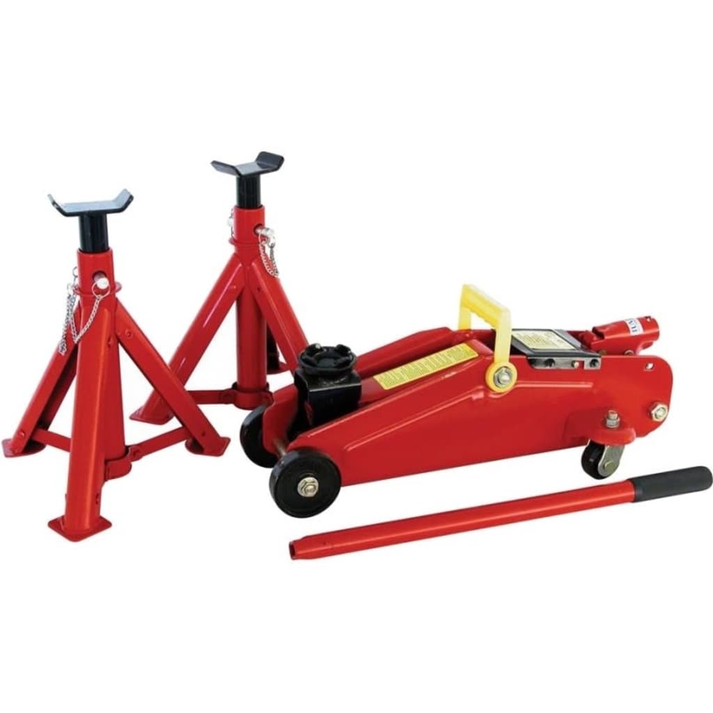 Carpoint trolley jack and 2 jack stands 2000 kg red