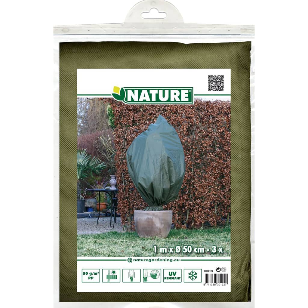 Nature winter fleece frost protection hood 3 pieces 50 g/m² 100x50 cm green