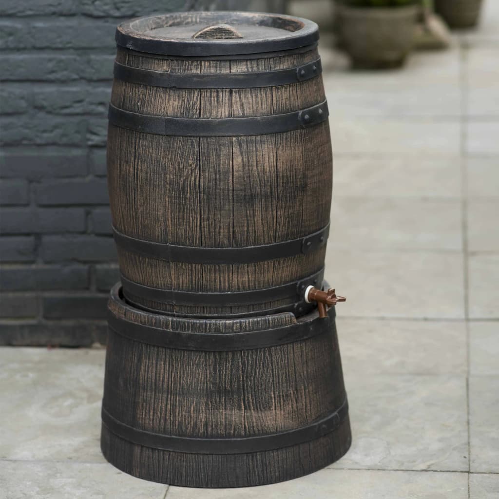 Nature rain barrel with wood look 50 L 38 x 49.5 cm brown