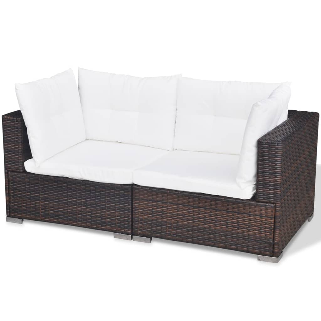 5 pcs. Garden lounge set with cushions poly rattan brown