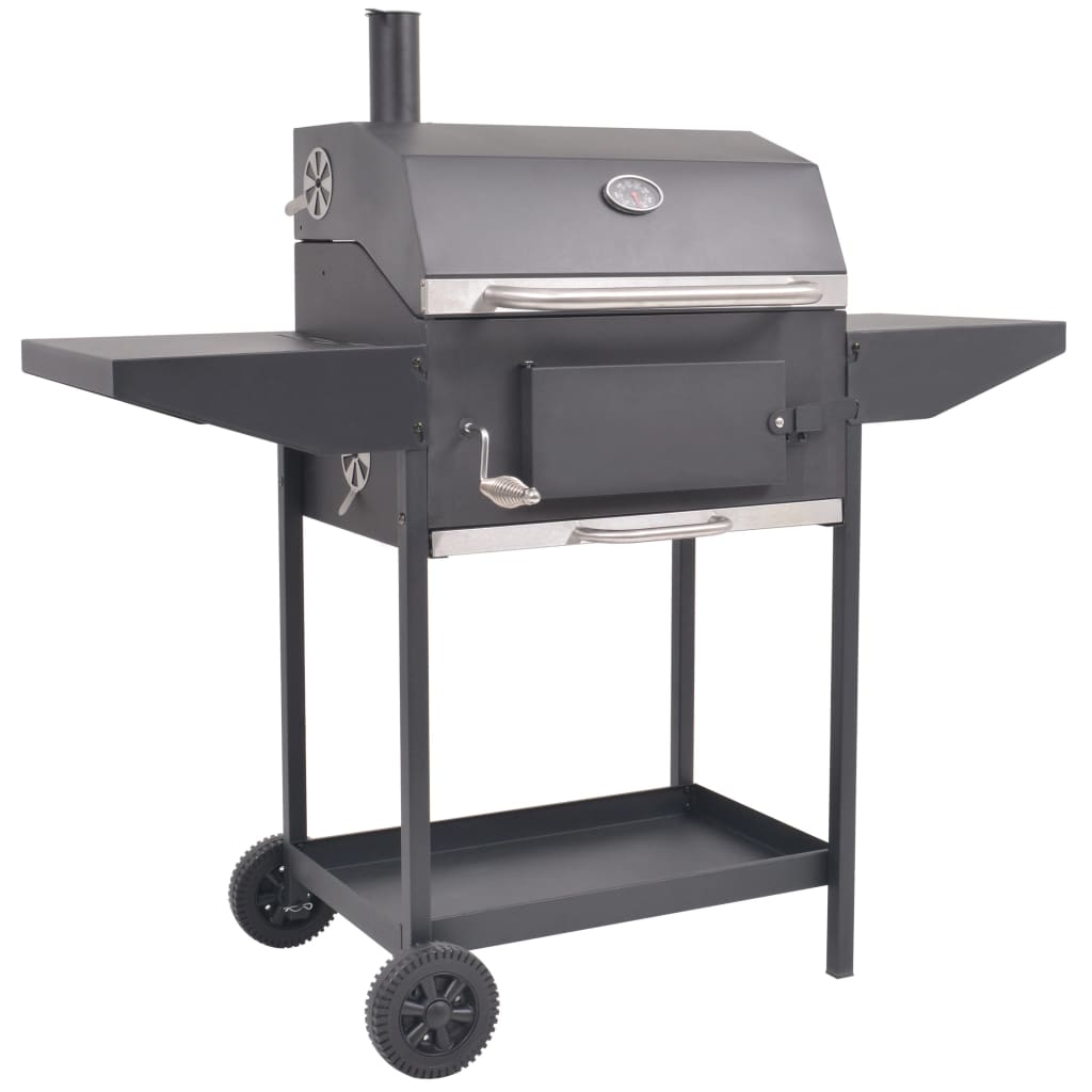 Charcoal grill smoker with shelf black