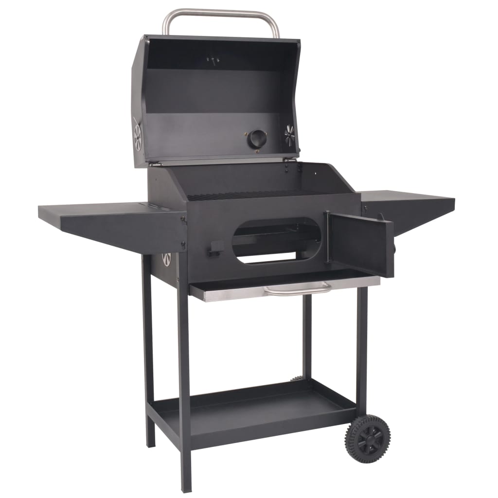 Charcoal grill smoker with shelf black