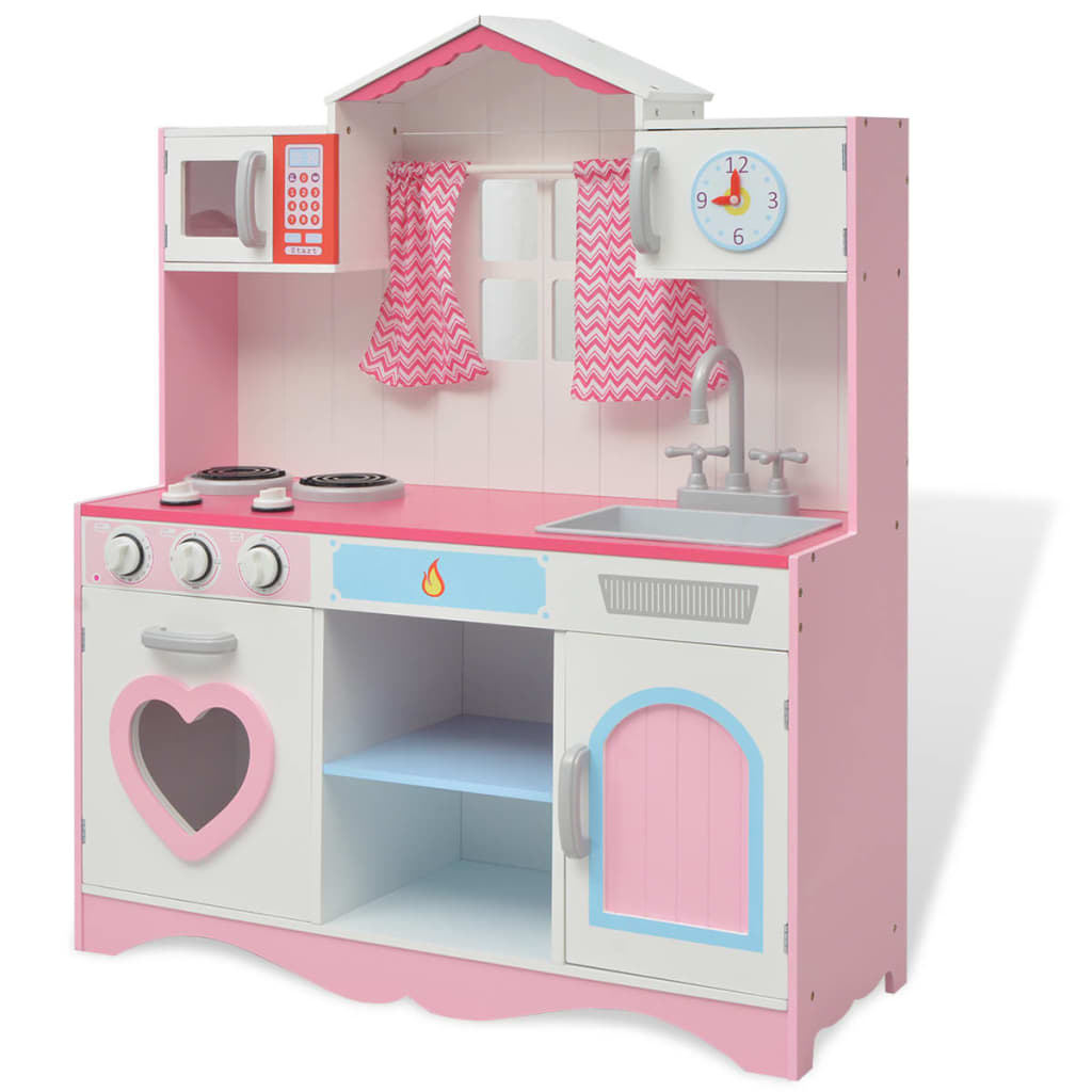Toy kitchen wood 82×30×100 cm pink and white