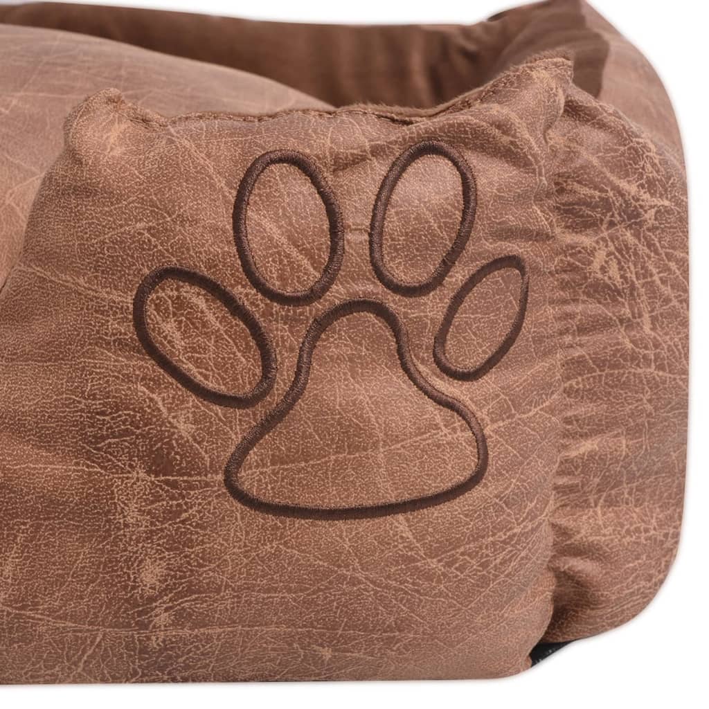 Dog bed with cushion PU faux leather size S beige