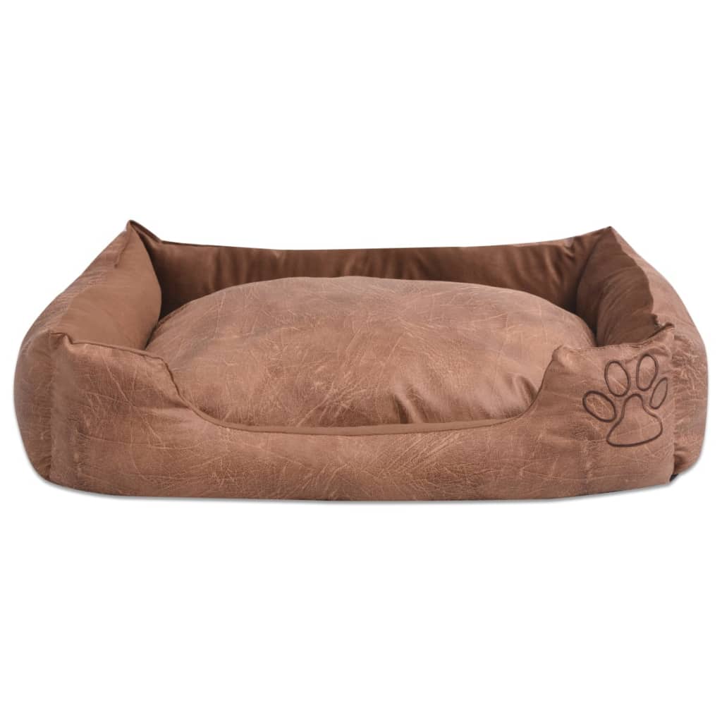 Dog bed with cushion PU faux leather size M beige