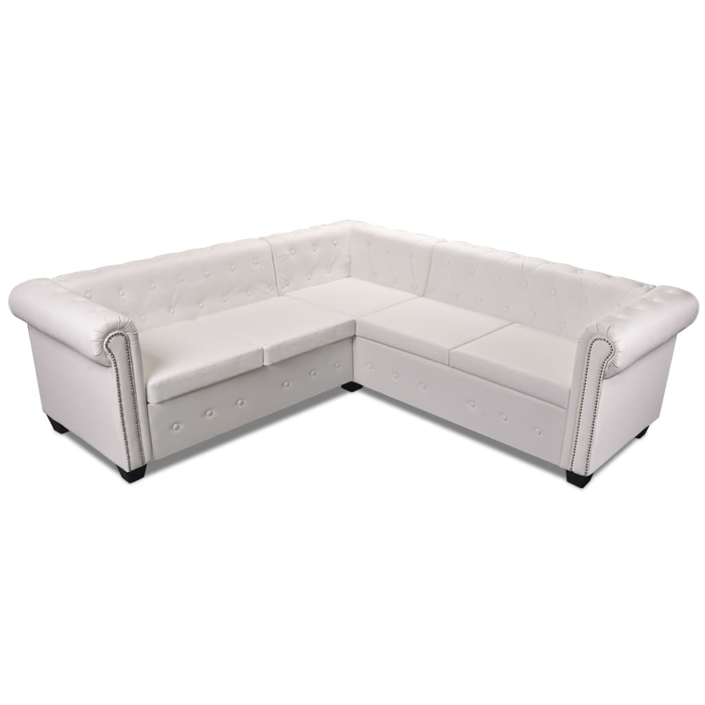 Chesterfield corner sofa 5-seater faux leather white
