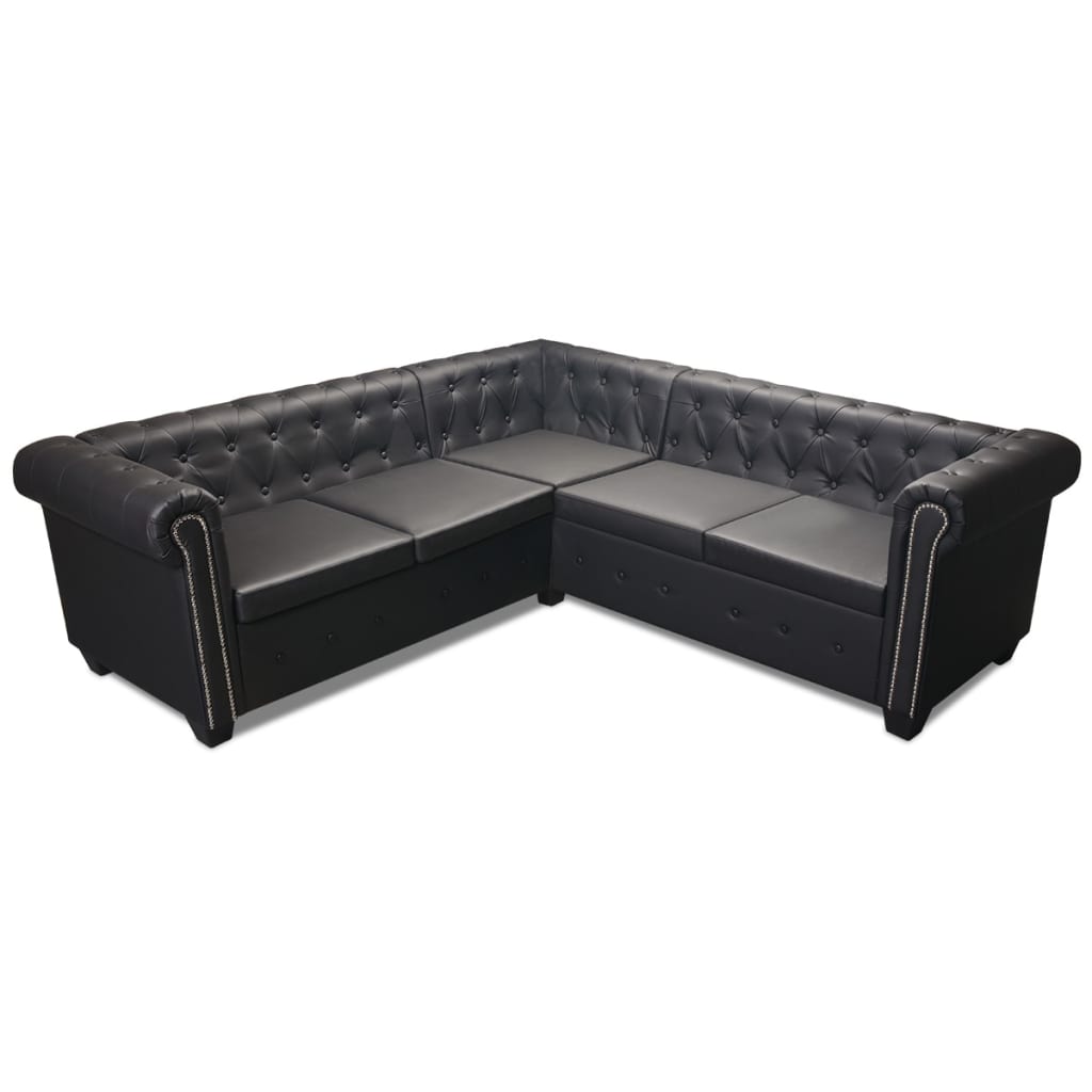 Chesterfield corner sofa 5-seater faux leather black