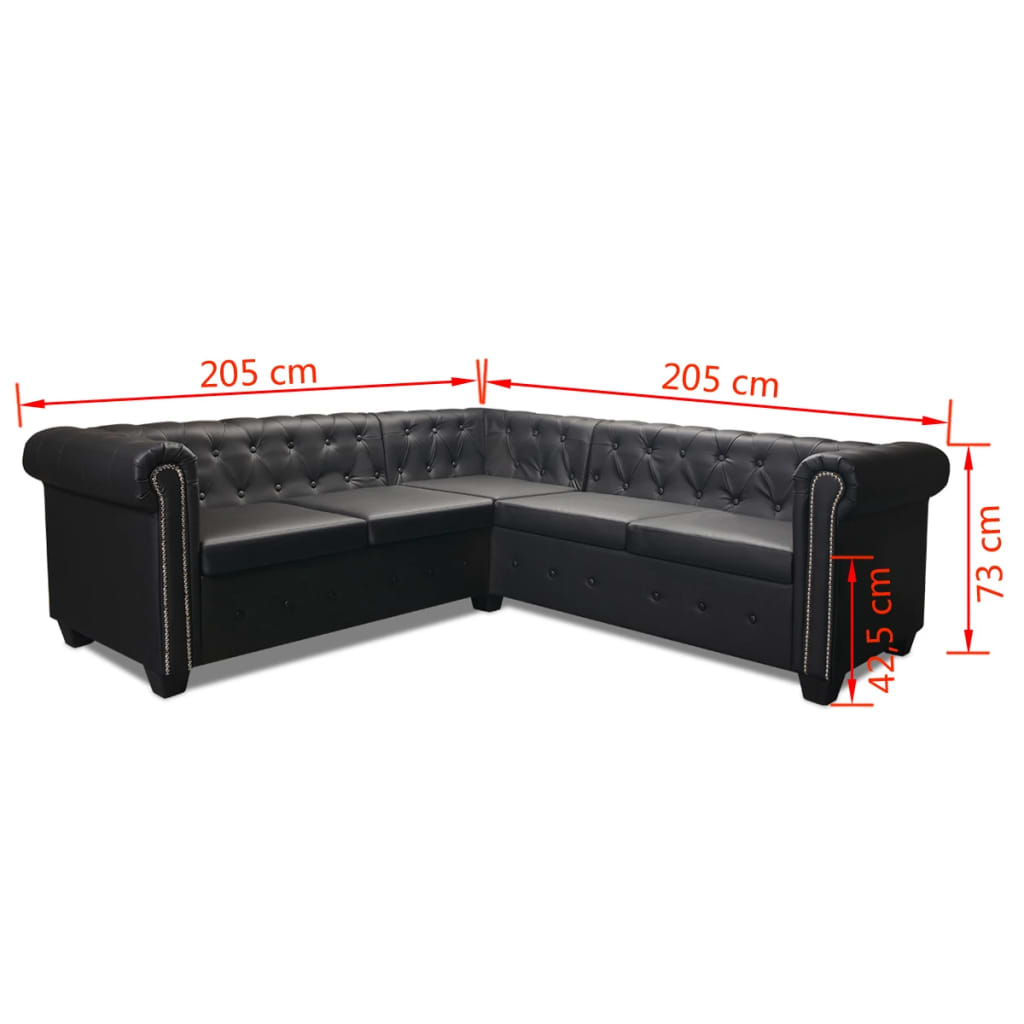 Chesterfield corner sofa 5-seater faux leather black