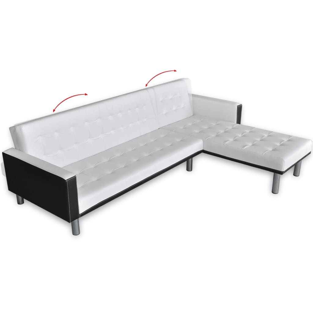 Corner sofa with sleeping function faux leather white