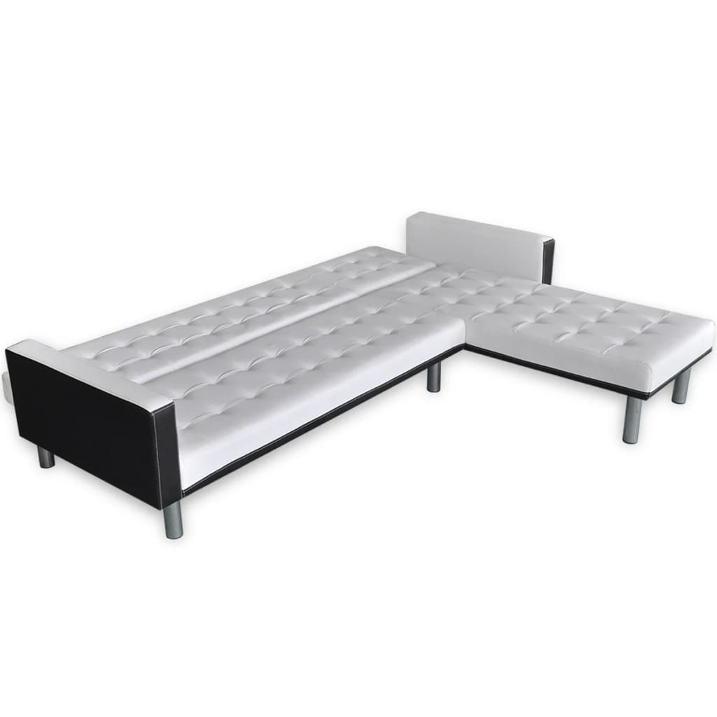 Corner sofa with sleeping function faux leather white