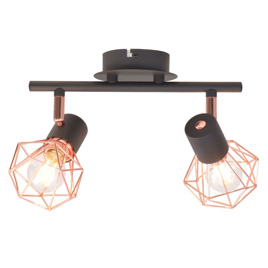 Ceiling light with 2 spotlights E14 black and copper