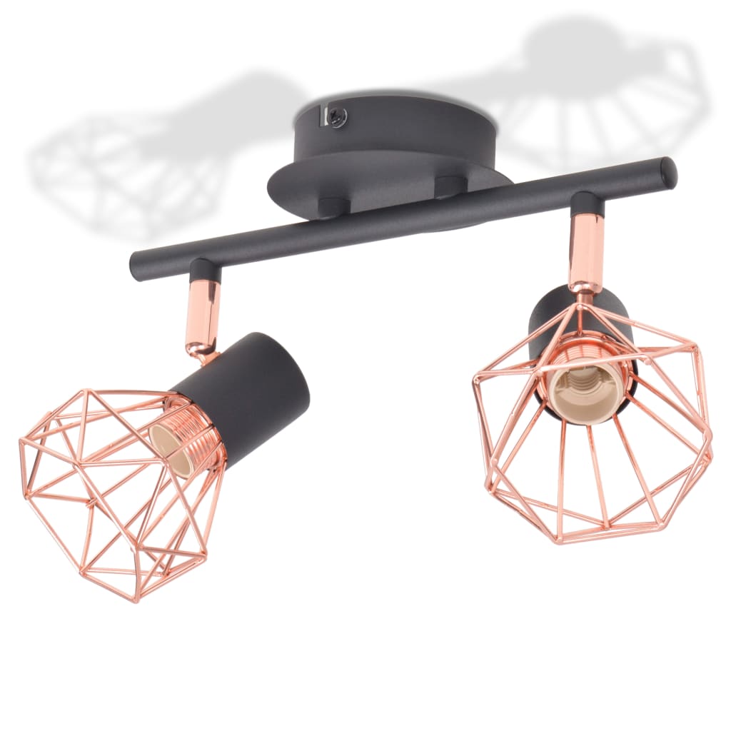 Ceiling light with 2 spotlights E14 black and copper