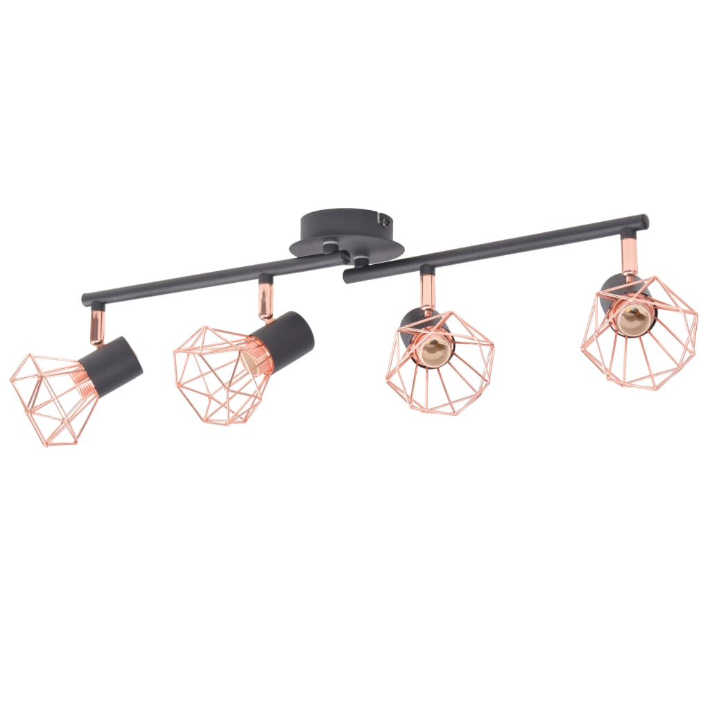 Ceiling light with 4 spotlights E14 black and copper