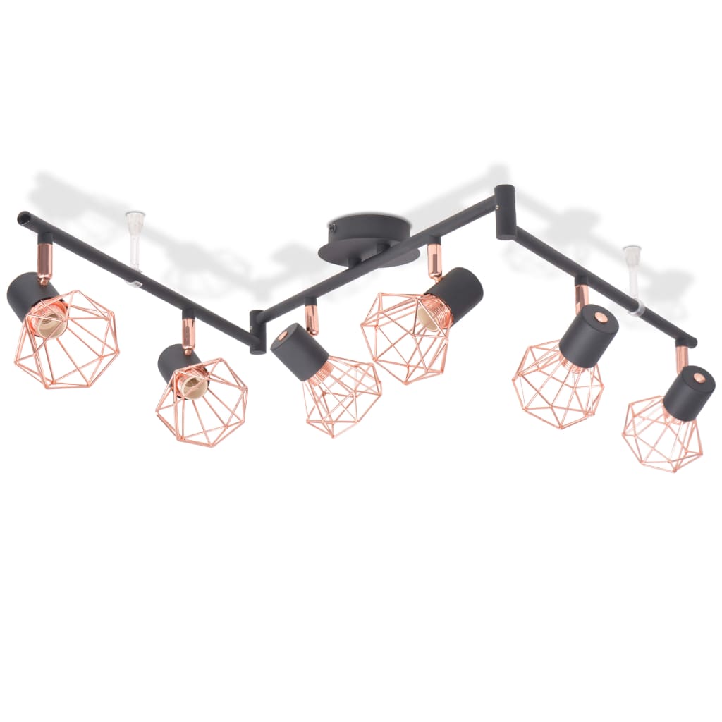 Ceiling light with 6 spotlights E14 black and copper