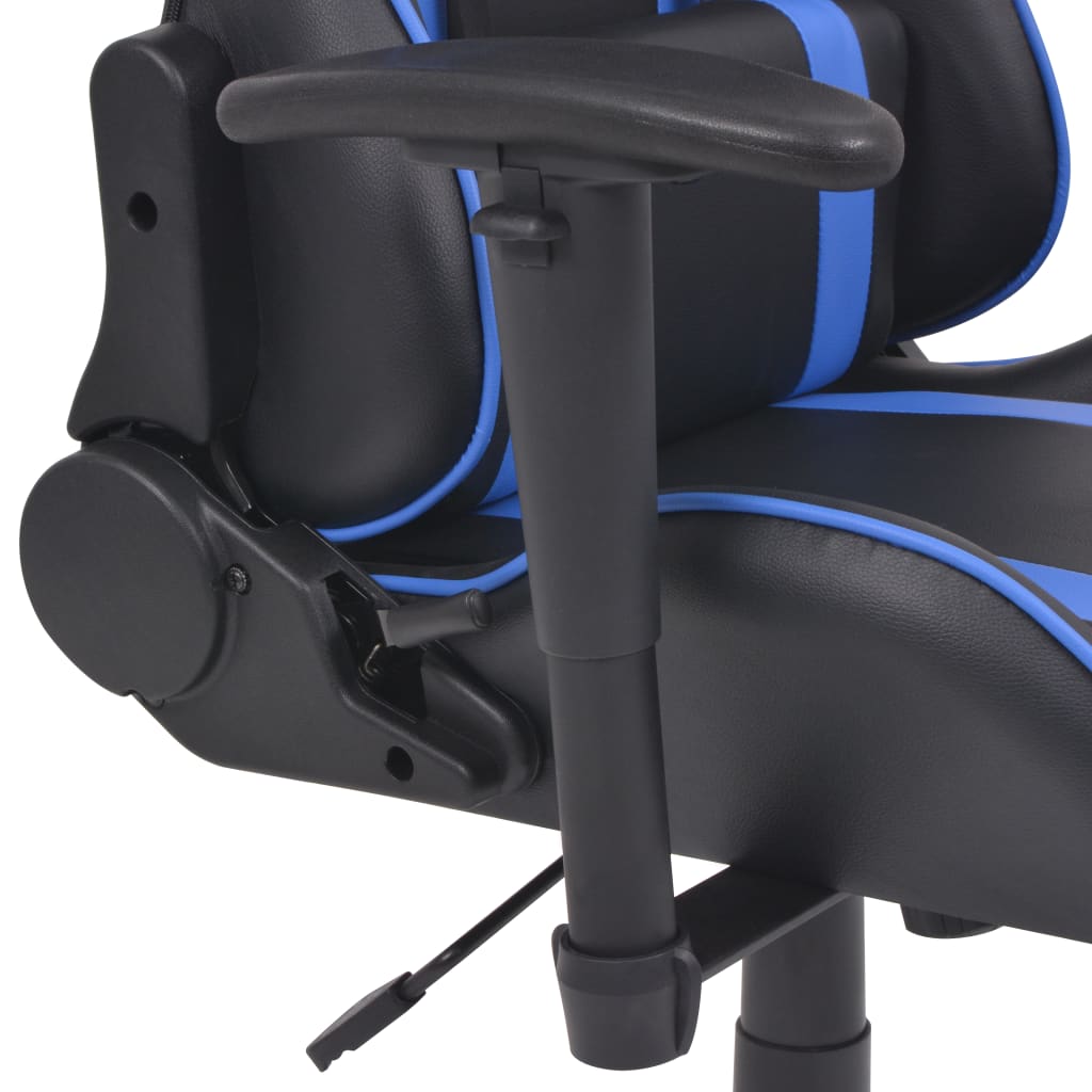 Reclining racing office chair with footrest blue