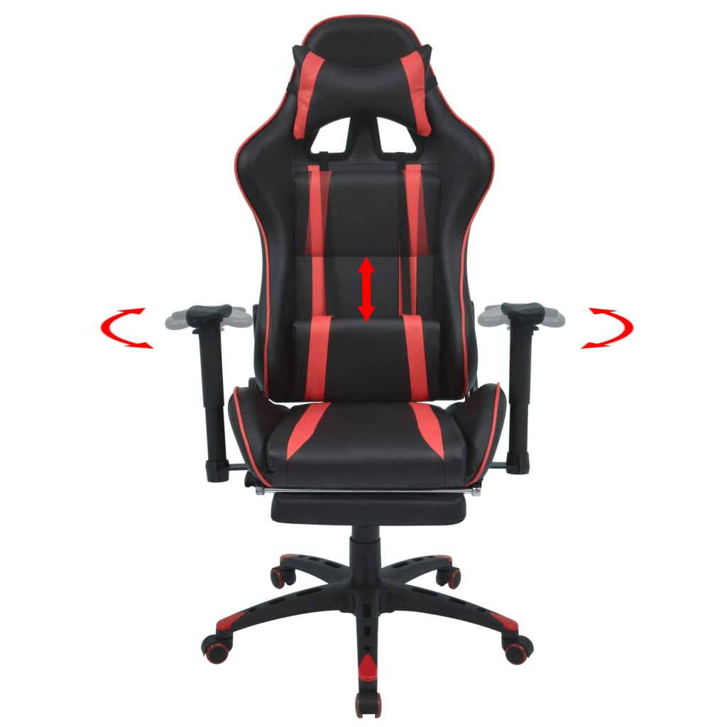 Reclining racing office chair with footrest red