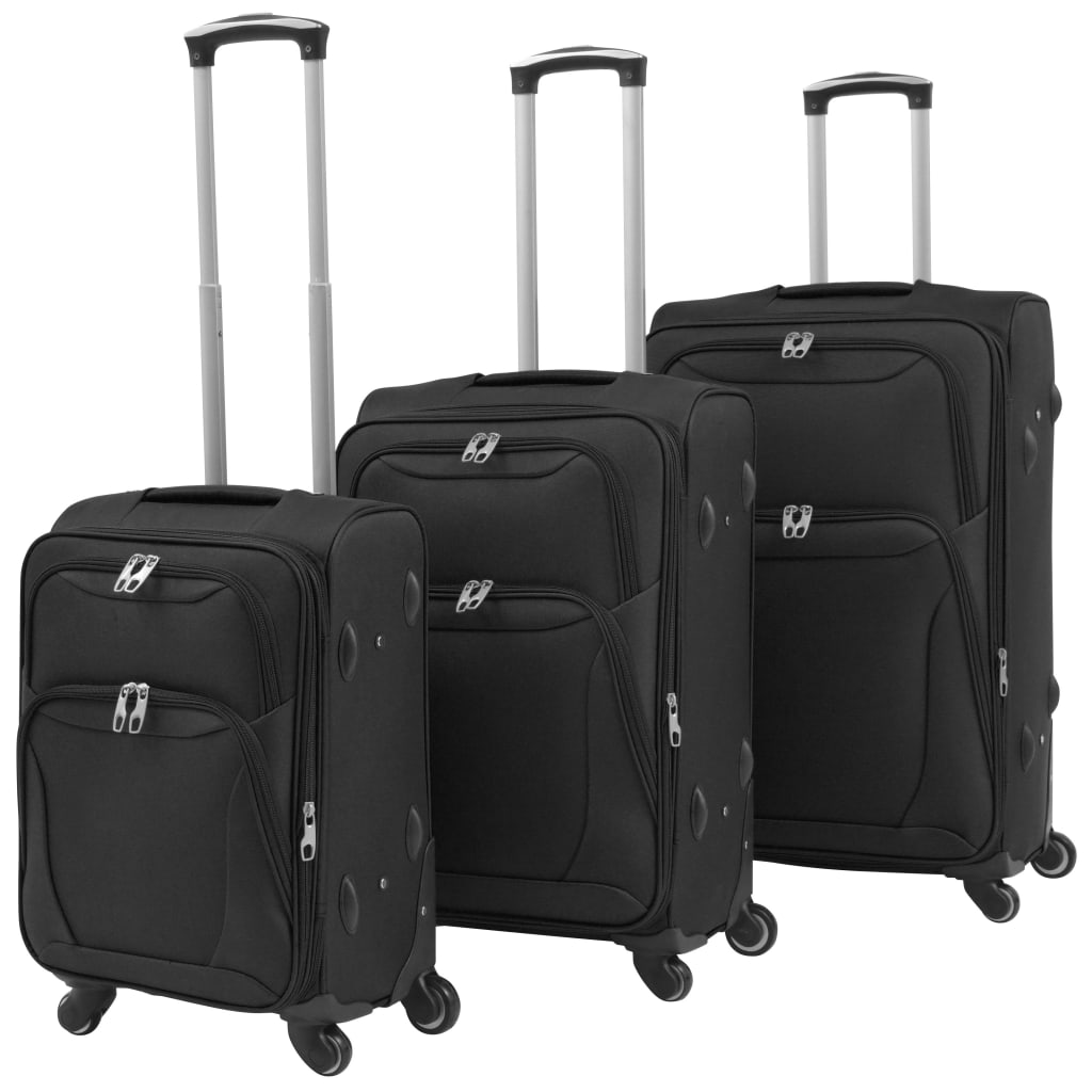 3 pcs. Soft luggage trolley set black