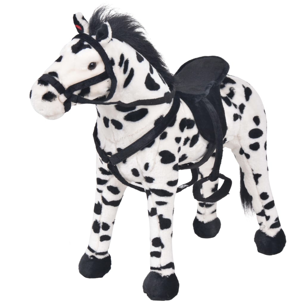 Plush toy standing horse black and white XXL