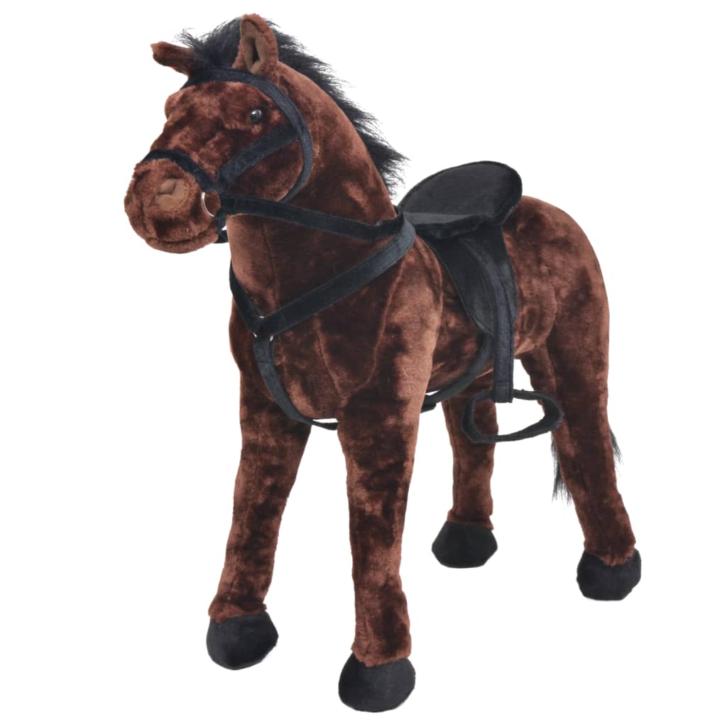 Plush toy horse standing plush dark brown XXL