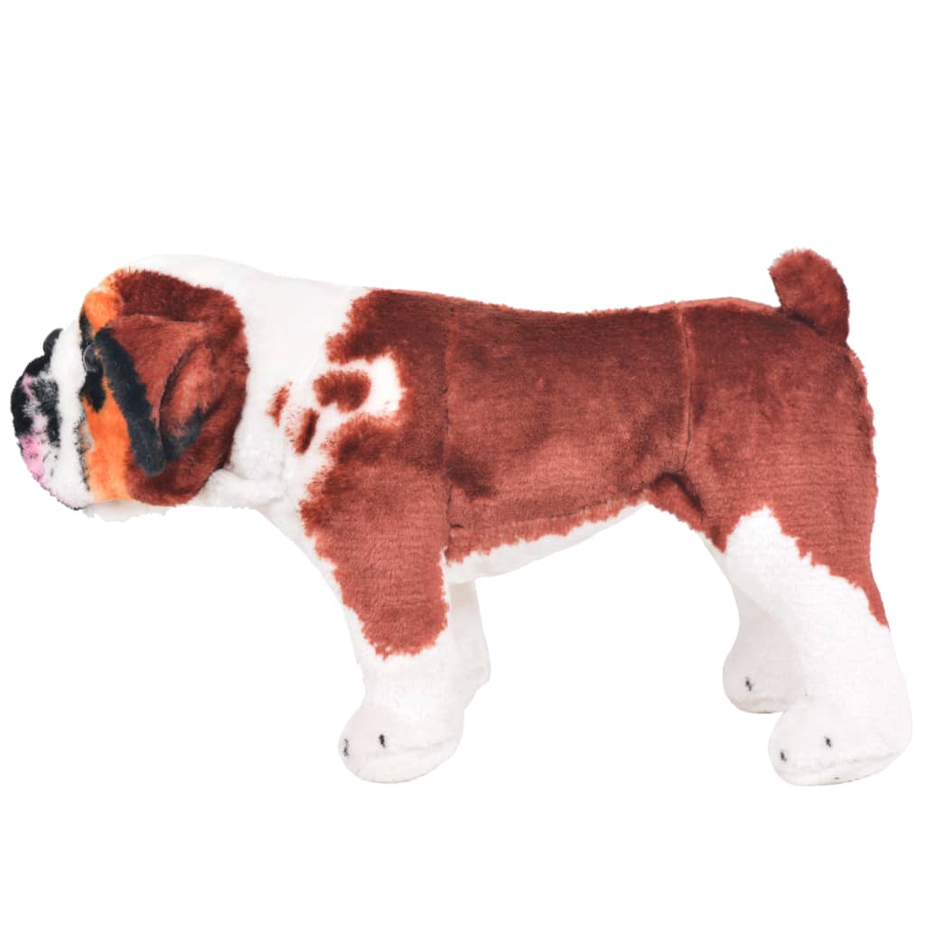 Plüschtier Hund Bulldogge Stehend Plüsch Weiß und Braun XXL