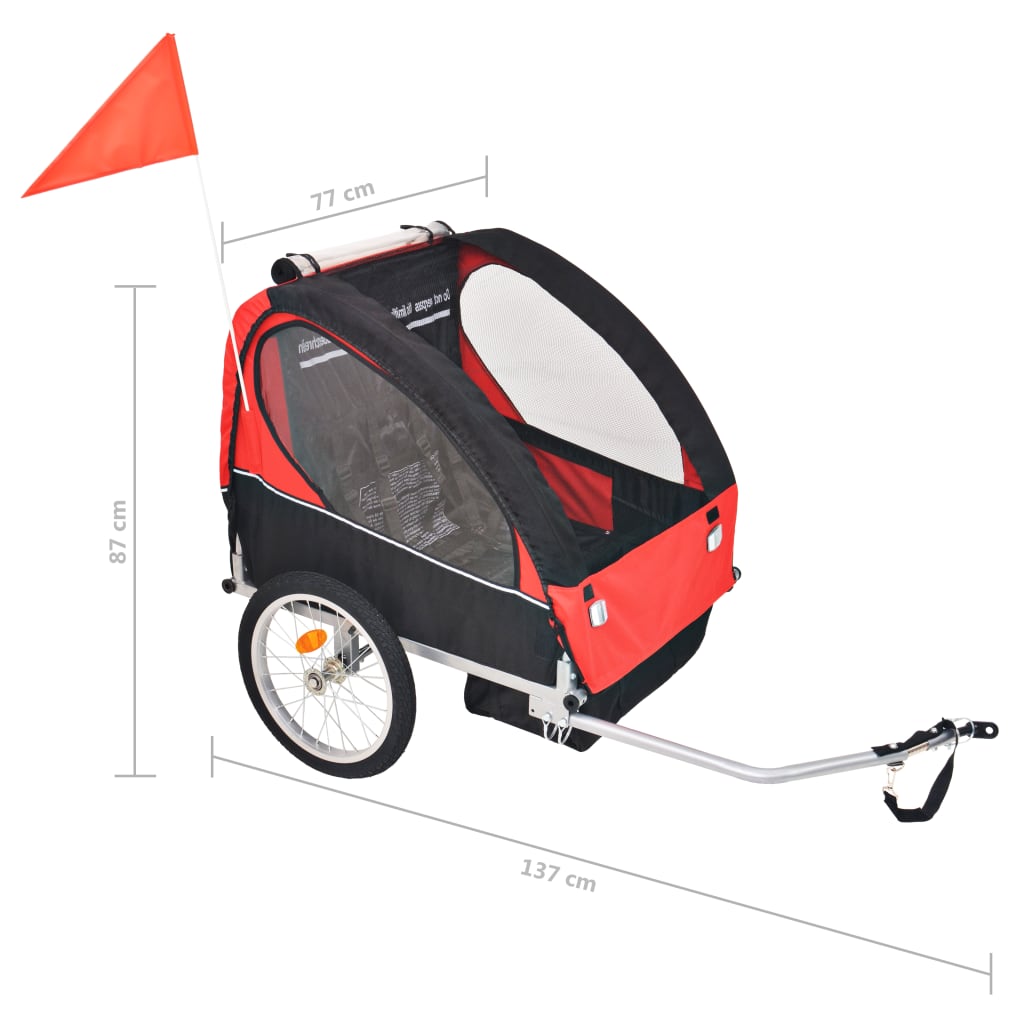 Children's bicycle trailer red and black 30 kg