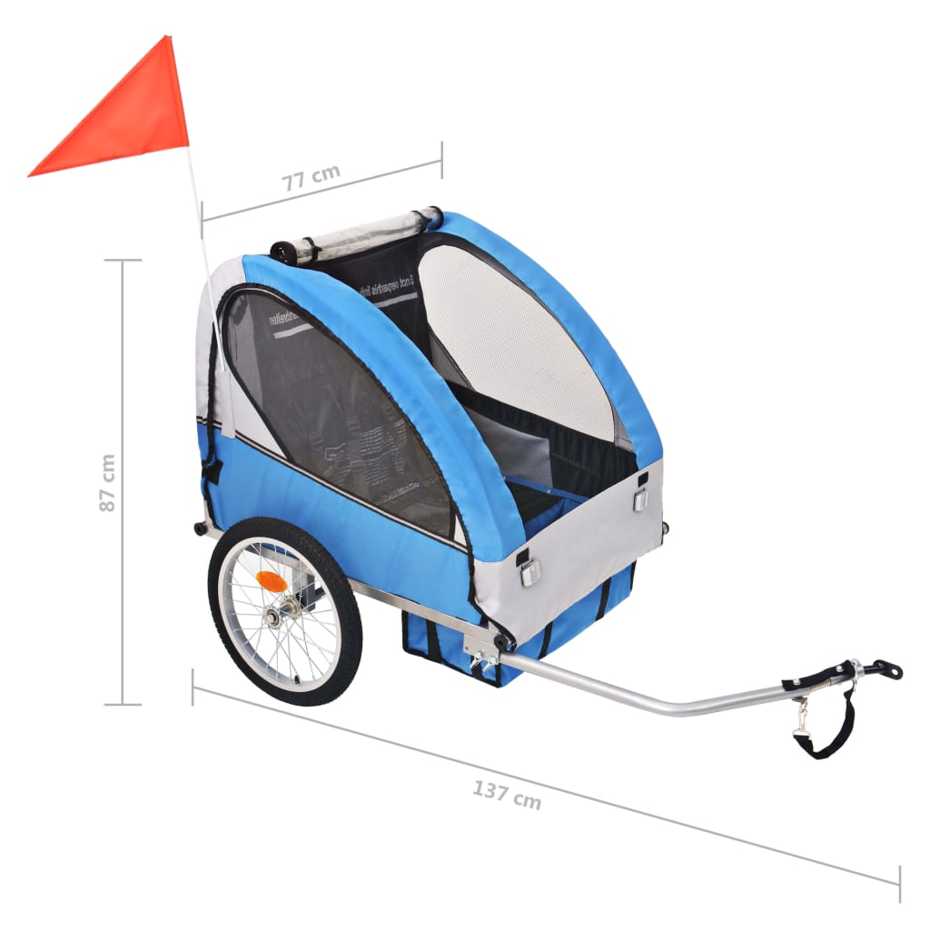 Children's bicycle trailer gray and blue 30 kg