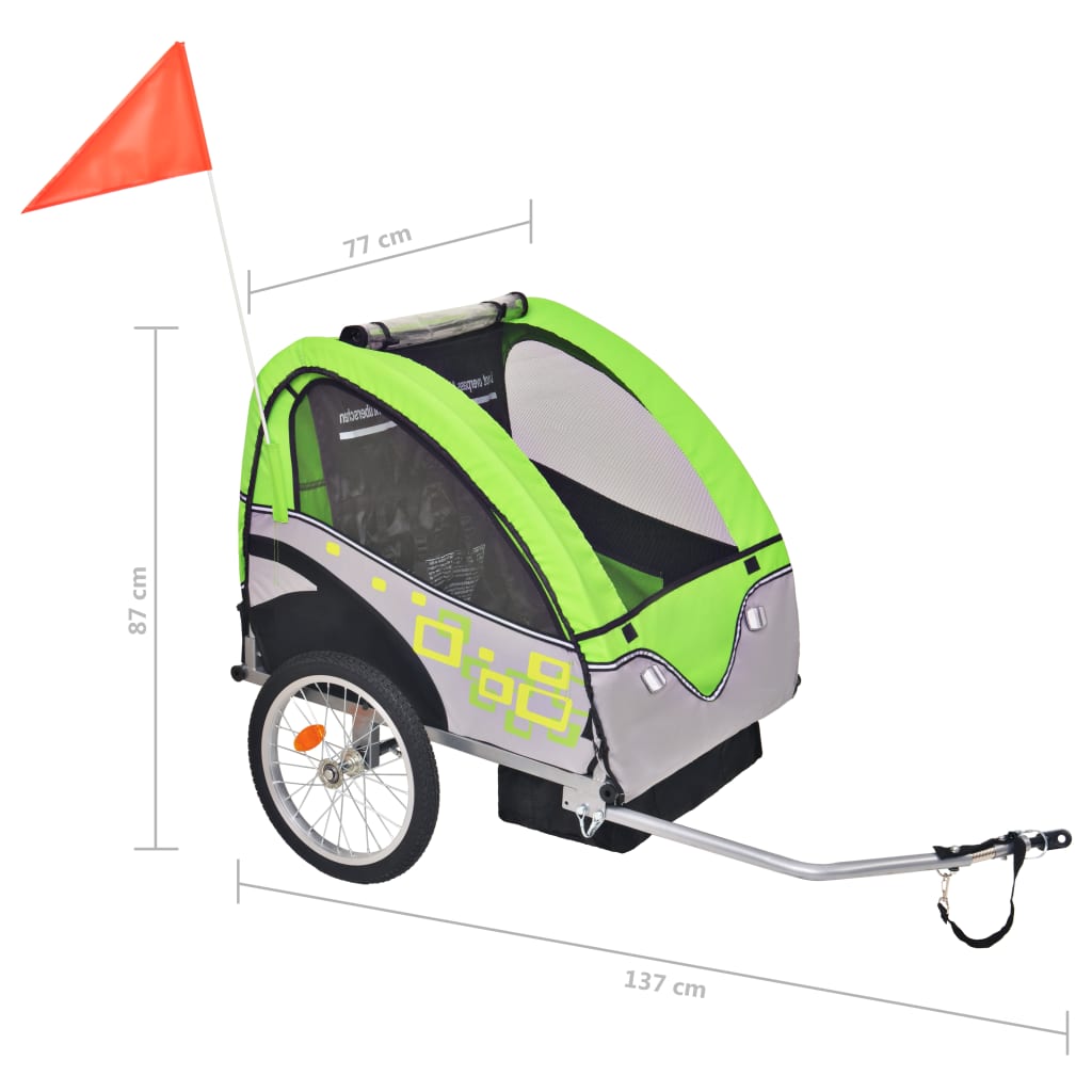 Children's bicycle trailer gray and green 30 kg