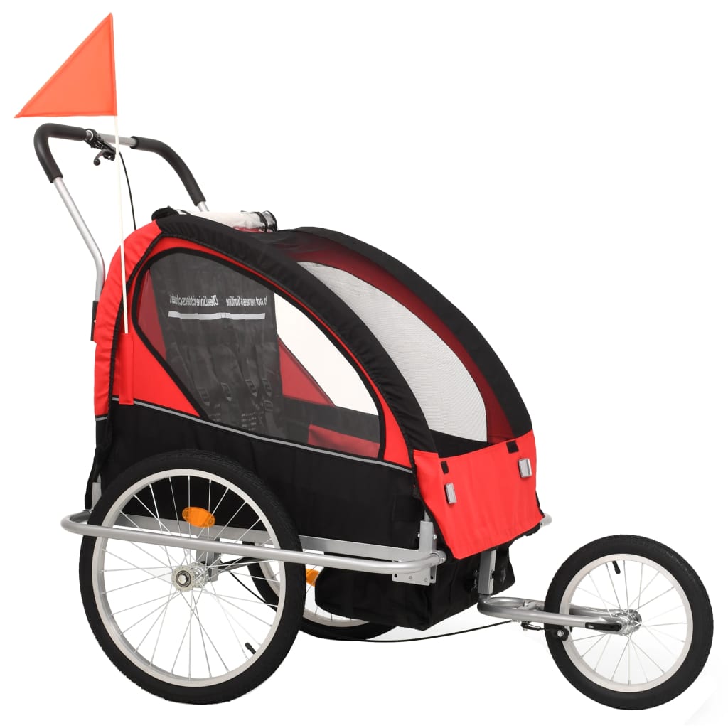 2-in-1 children's bike trailer &amp; stroller black and red
