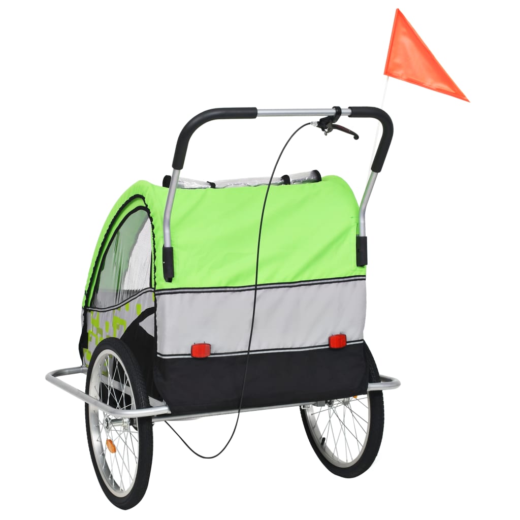 2-in-1 children's bike trailer &amp; stroller green and gray