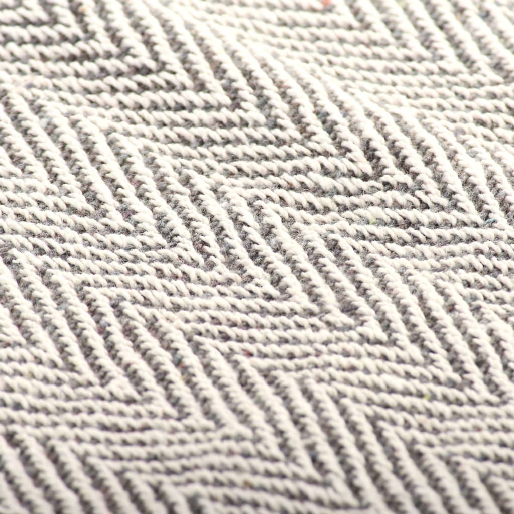 Throw cotton herringbone pattern 160 x 210 cm grey
