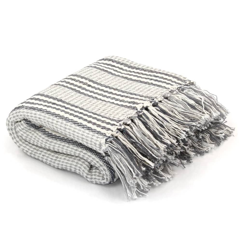 Throw cotton stripes 125x150 cm gray and white