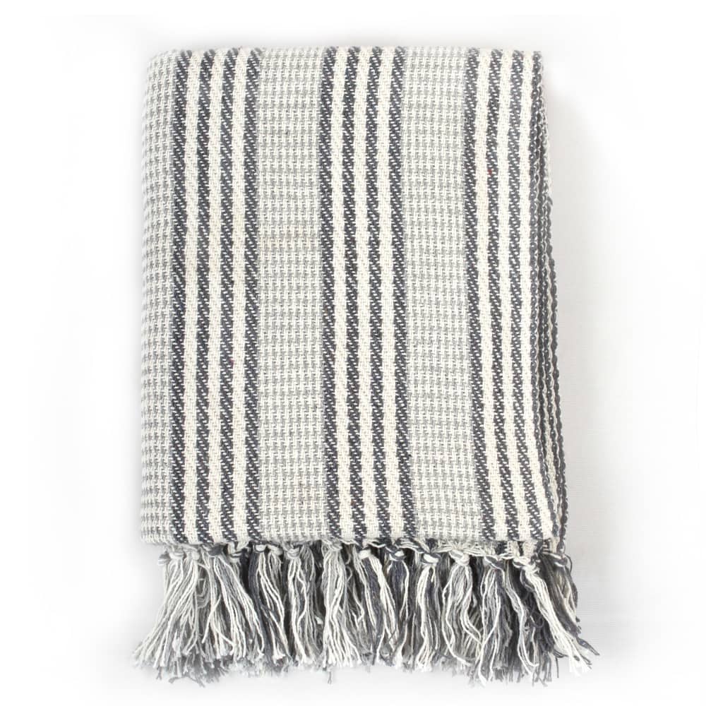 Throw cotton stripes 125x150 cm gray and white