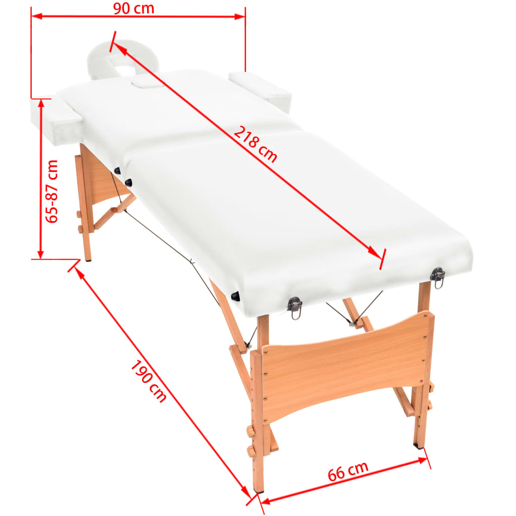 Massage table 2-zone foldable 10 cm seat white